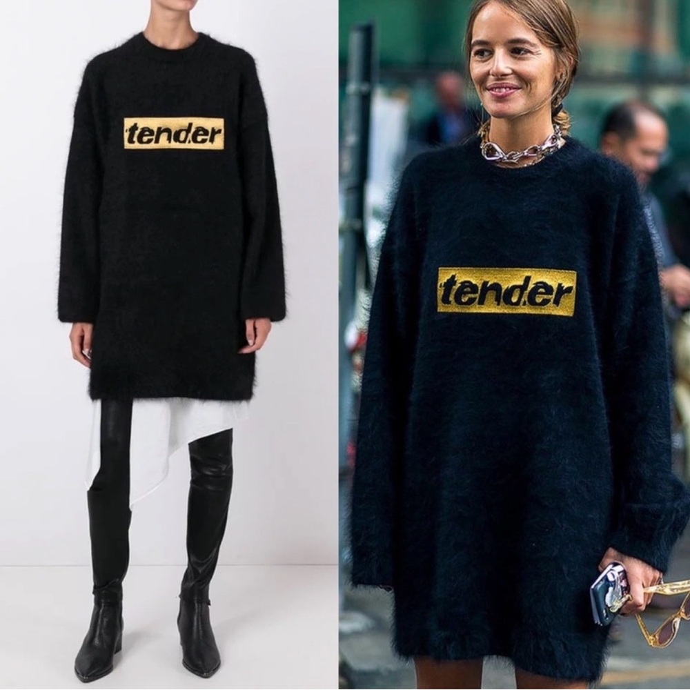 Alexander Wang 2016 Runway Collection BLACK TENDER Fuzzy Sweater Dress